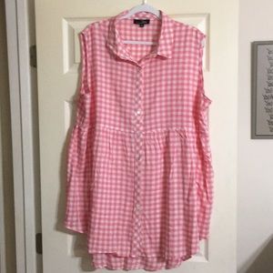 Pink/white checked babydoll blouse